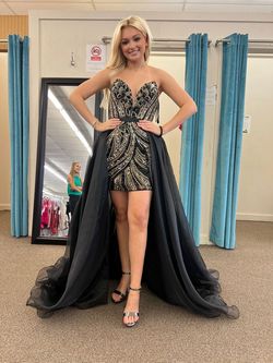 Style 4500 Ashley Lauren Black Size 10 Overskirt Pageant Appearance Mini Sequined Cocktail Dress on Queenly