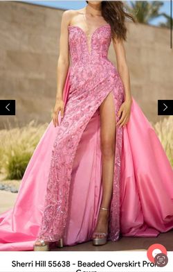 Style 55638 Sherri Hill Pink Size 6 Prom Spaghetti Strap Overskirt Side slit Dress on Queenly