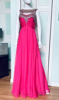 Style 7080RA Rachel Allan Hot Pink Size 8 Prom Backless Jewelled A-line Dress on Queenly