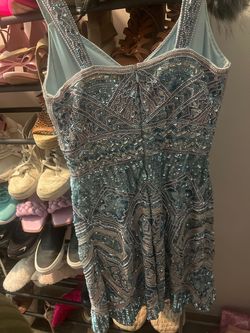 Sherri Hill Light Blue Size 4 Free Shipping 50 Off Sequined Swoop Cocktail Dress on Queenly