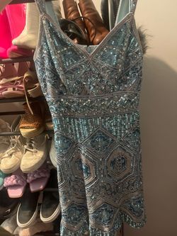 Sherri Hill Blue Size 4 Free Shipping Short Height Jewelled Sequined Cocktail Dress on Queenly
