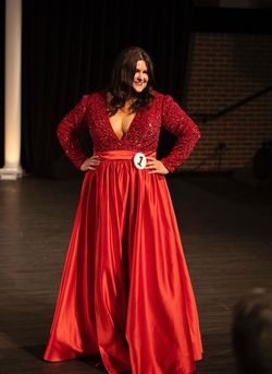 Custom Red Size 14 Black Tie Free Shipping Long Sleeve Straight Dress on Queenly