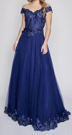 Style 2369 Nina Canacci Blue Size 10 Jersey Medium Height Ball gown on Queenly