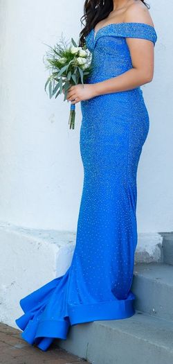 Style 55338 Sherri Hill Blue Size 6 Jersey Prom Wedding Guest 55338 Mermaid Dress on Queenly