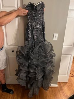 Jovani Silver Size 2 Sweetheart Jersey Prom Military Mermaid Dress on Queenly