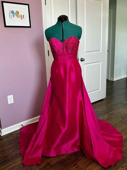 Mac Duggal Hot Pink Size 8 Jersey Sweetheart Custom Mermaid Dress on Queenly