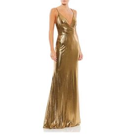 Style 26408 Mac Duggal Gold Size 10 Plunge Spaghetti Strap Black Tie Metallic Side slit Dress on Queenly