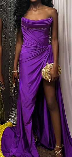 Style AD2080 Albina Dyla Purple Size 0 Strapless Prom Free Shipping Side slit Dress on Queenly
