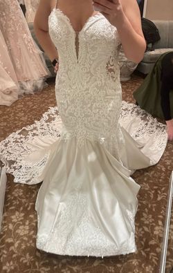 Mori Lee White Size 14 Plus Size Train Medium Height Mermaid Dress on Queenly