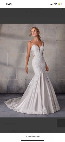 Mori Lee White Size 14 Plunge Train Floor Length Mermaid Dress on Queenly