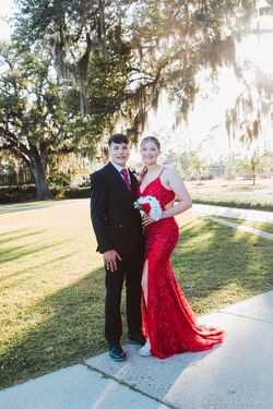 Azure Red Size 6 Prom Plunge Free Shipping Mermaid Dress on Queenly