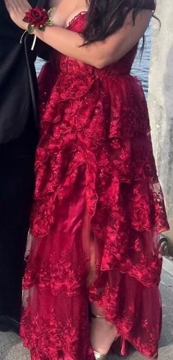 Sherri Hill Red Size 8 Plunge Jersey Prom Ball gown on Queenly