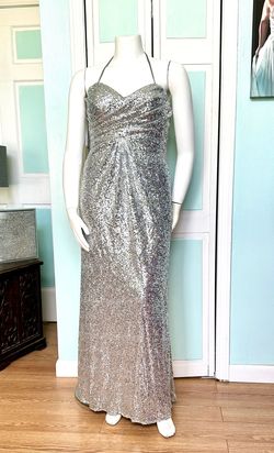 Style 8114L Alfred Angelo Silver Size 14 Spaghetti Strap Plus Size Military A-line Dress on Queenly