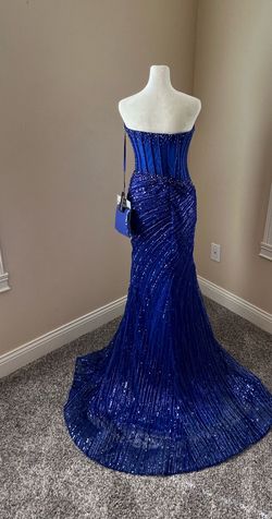 Feroce Couture Blue Size 8 Prom Pageant Strapless Side slit Dress on Queenly