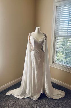 Style 2879 Johnathan Kayne White Size 8 Sweetheart Cape Straight Dress on Queenly