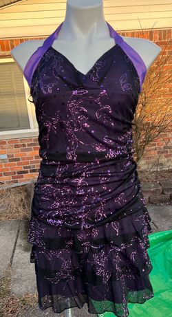 Taboo Purple Size 16 Party Halter Jersey Cocktail Dress on Queenly
