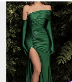 Cinderella Divine Green Size 2 Floor Length Side slit Dress on Queenly