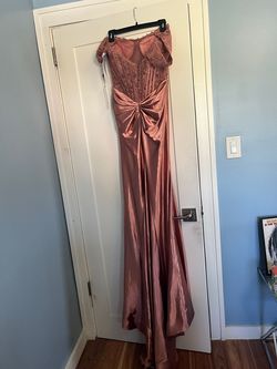 Style 55169 Sherri Hill Pink Size 8 Jersey Tall Height Plunge Side slit Dress on Queenly