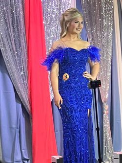 Primavera Blue Size 8 Medium Height Jersey Mermaid Dress on Queenly
