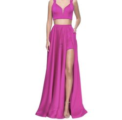 La Femme Pink Size 4 Pockets Plunge Train Dress on Queenly
