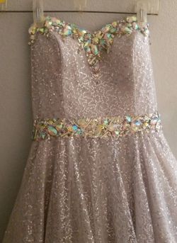 Bella Barnett Nude Size 10 Strapless Floor Length Ball gown on Queenly