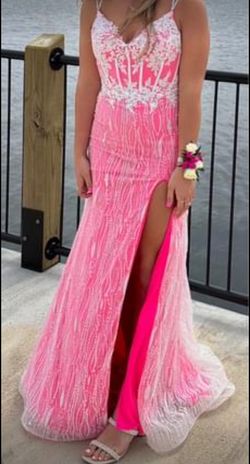 Style 810521 Clarisse Pink Size 10 Prom Jersey A-line Dress on Queenly
