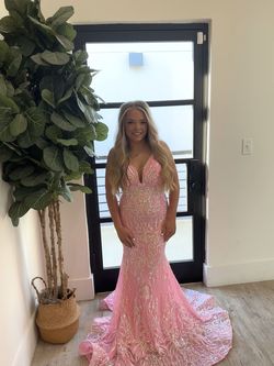 Ashley Lauren Pink Size 2 Plunge Floor Length Mermaid Dress on Queenly