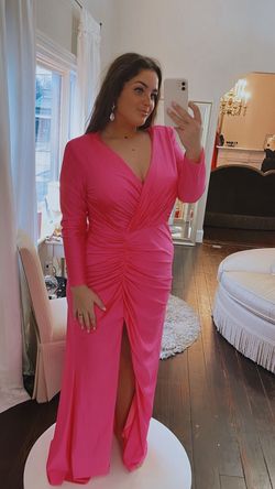 Style SC7345 Sydney's Closet Pink Size 18 Long Sleeve Black Tie Sleeves Straight Dress on Queenly