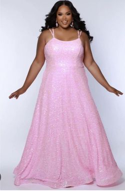Style SC7365 Sydney's Closet Pink Size 26 Plus Size Jersey Pageant Swoop Ball gown on Queenly
