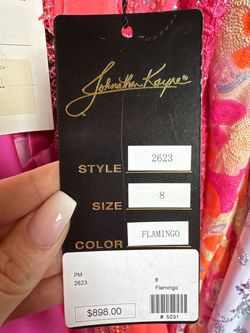 Style 2623 Johnathan Kayne Pink Size 8 Jersey Black Tie One Shoulder Side slit Dress on Queenly