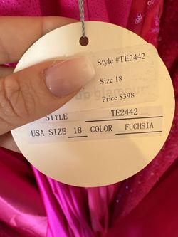 Style TE2442 Sydney's Closet Pink Size 18 Black Tie Jersey Prom Military Swoop Straight Dress on Queenly