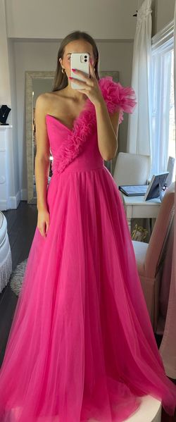 Style 25919A Jovani Pink Size 12 25919a One Shoulder Jersey Plus Size Ball gown on Queenly
