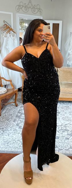 Style TE2445 Sydney's Closet Black Tie Size 16 Plunge Prom Side slit Dress on Queenly