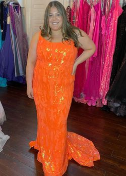 Style TE2307 Sydney's Closet Orange Size 18 Floor Length Prom Swoop Straight Dress on Queenly