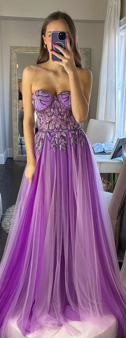 Jovani Purple Size 4 Strapless Jersey Ball gown on Queenly