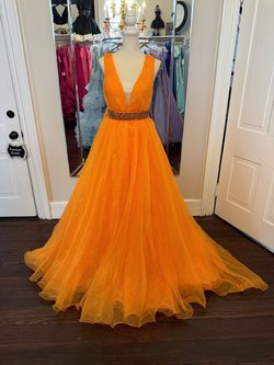 Style 11305 Ashley Lauren Orange Size 8 Floor Length 11305 Jersey Ball gown on Queenly