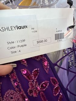 Style 11239 Ashley Lauren Purple Size 4 Pageant Floor Length Jersey Side slit Dress on Queenly