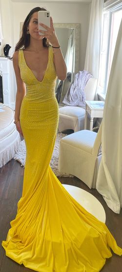 Style 2308 Johnathan Kayne Yellow Size 12 Jersey Floor Length A-line Dress on Queenly