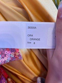 Style 38300A Jovani Orange Size 8 Plunge Floor Length A-line Dress on Queenly