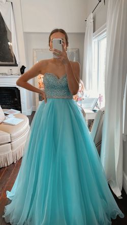 Style 2654 Johnathan Kayne Blue Size 6 2654 Jersey Ball gown on Queenly