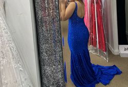 Style 9213 Johnathan Kayne Blue Size 10 Prom Medium Height Floor Length Mermaid Dress on Queenly