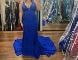 Style 9213 Johnathan Kayne Blue Size 10 Mermaid Dress on Queenly