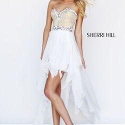Style 1920 Sherri Hill White Size 12 50 Off Plus Size Sequined Train Dress on Queenly