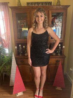 Primavera Black Size 12 Prom Homecoming Jersey Plus Size Cocktail Dress on Queenly