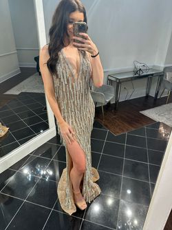 Ashley Lauren Nude Size 2 Floor Length Jersey A-line Dress on Queenly