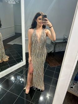 Ashley Lauren Nude Size 2 Halter A-line Dress on Queenly