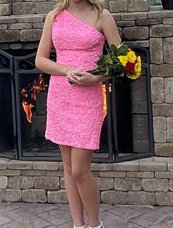 Style 54403 Sherri Hill Pink Size 00 Homecoming One Shoulder Jersey Cocktail Dress on Queenly