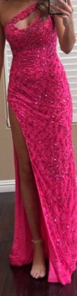 Sherri Hill Pink Size 0 Black Tie One Shoulder Side slit Dress on Queenly