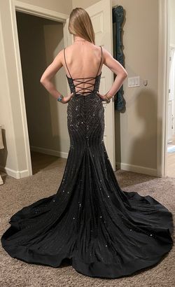 Style 54174 Sherri Hill Black Size 0 Fully Beaded Jewelled Side slit Dress on Queenly