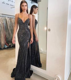 Style 54174 Sherri Hill Black Size 0 Corset Floor Length Mermaid Side slit Dress on Queenly